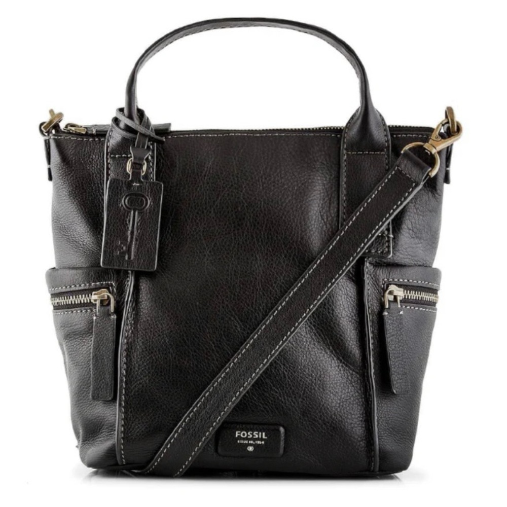 Fossil Black leather Emerson Crossbody satchel